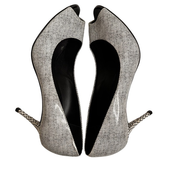 Giuseppe Zanotti Black & White Textured Peep Toe Heels Women's Size 8 38.5 - Picture 7 of 10